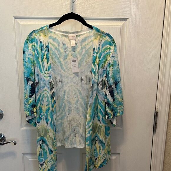 Chico's Tops - Chico's Vibrant Blue and Green Open-Front Cardigan Ramie Rayon Blend Size M